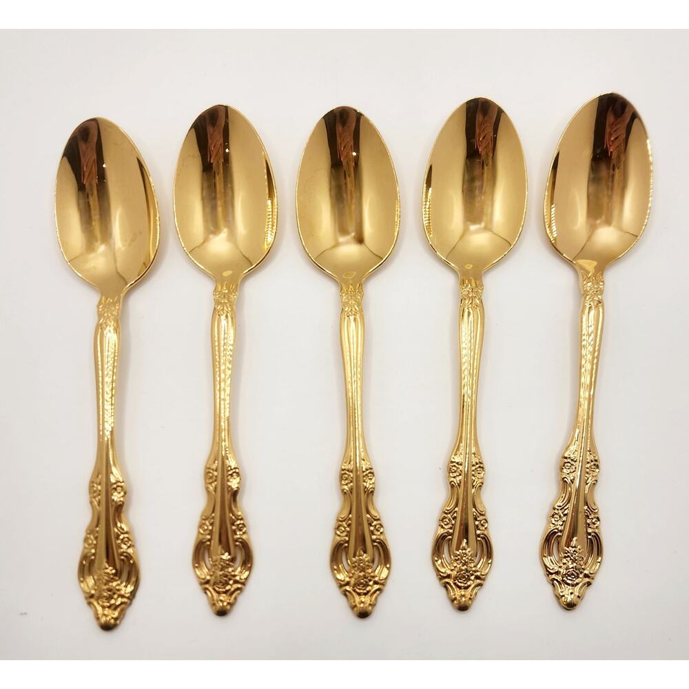 5 Community Oneida Milady Gold Electroplate Teaspoons Floral Pierced